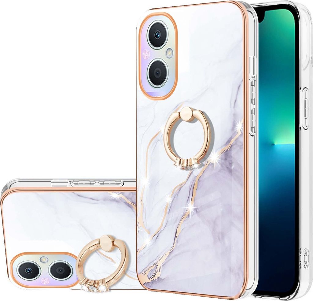 Hülle für OnePlus Nord N20 5G Muster TPU Silikon Stoßdämpfer Bumper Schutzhülle mit Ring Ständer Weiß
