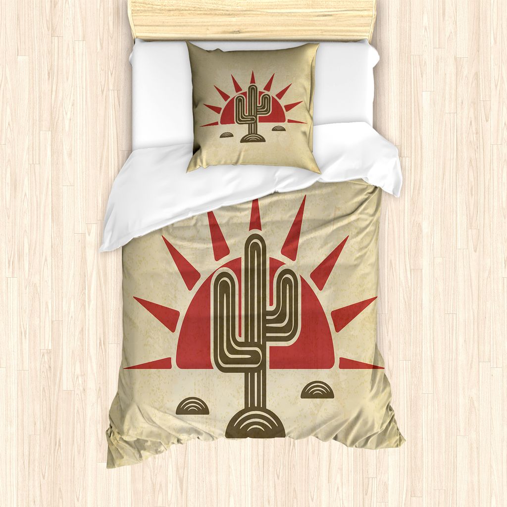 ABAKUHAUS Arizona Bettbezug Set für Einzelbetten, Tribal Saguaro und Sun, Milbensicher Allergiker geeignet mit Kissenbezug, 135 cm x 200 cm - 80 x...
