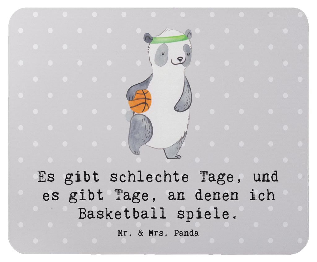 Mr. & Mrs. Panda Mauspad Panda Basketball - Grau Pastell - Geschenk, Verband, laptop, Mousepad, Mouse Pad, mousematte, pc, Verein, Basketballplatz