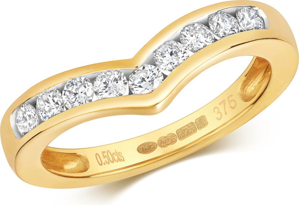 Funkelndes Feuer 9 Karat (375) Gold Damen - Diamant Wünschelrute Ring Brillant-Schliff 0.50 Karat H - PK1, 51 (16.2); TRS318179KYRSL