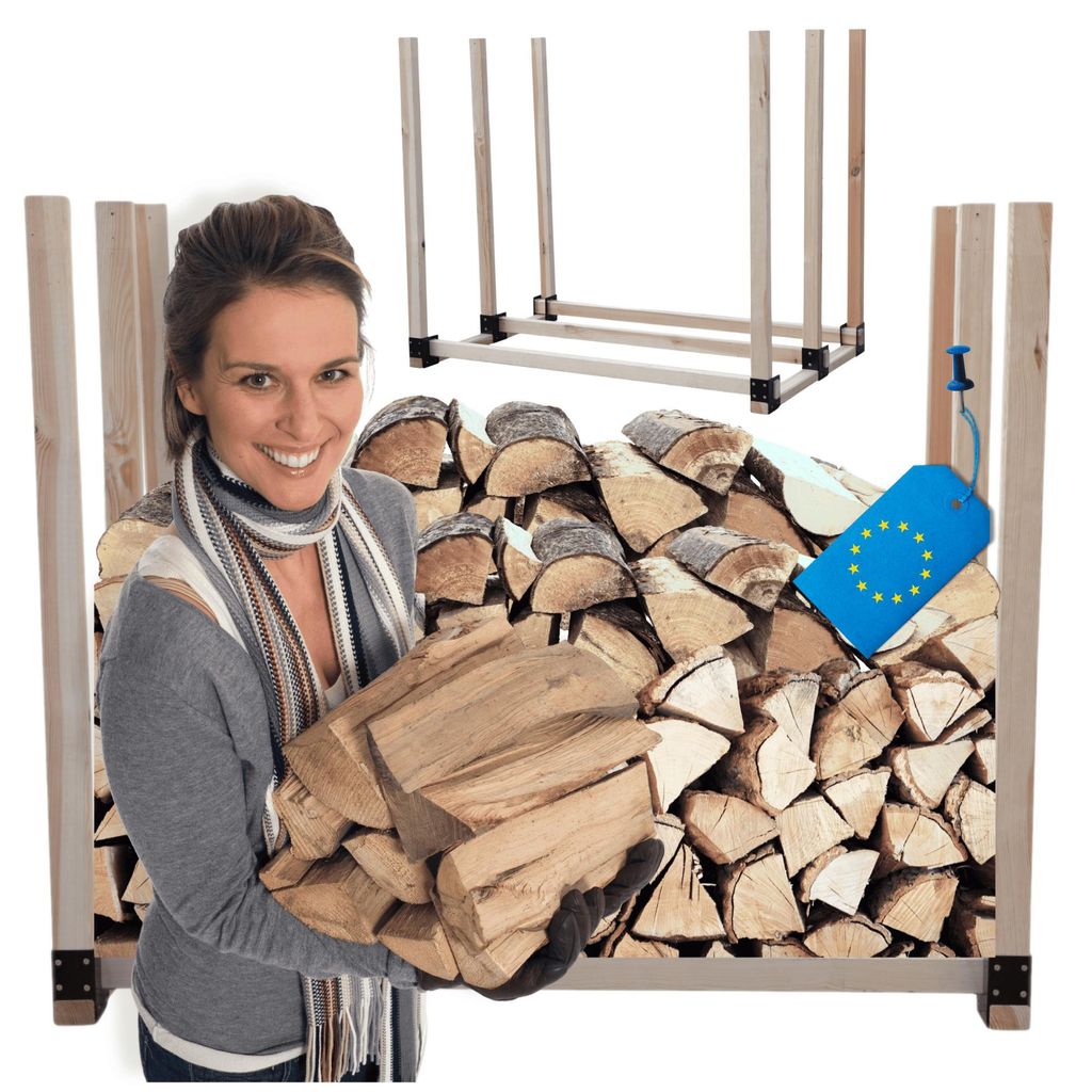 MODO24 Kaminholzregal, Holzunterstand, Brennholzregal, Holzlager, Brennholzständer, Aufbewahrung, Garten, Wetterfest, Massivholz, 150x116x80 cm, DRE