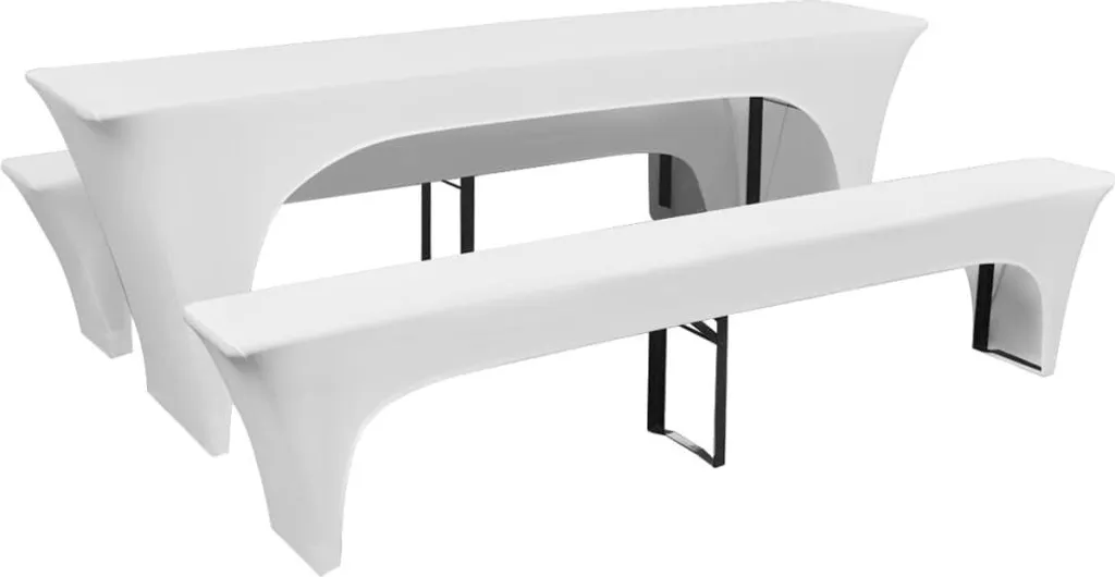 The Living Store Set di 3 pezzi per tavolo da birra e panche bianco 220x70x80 cm