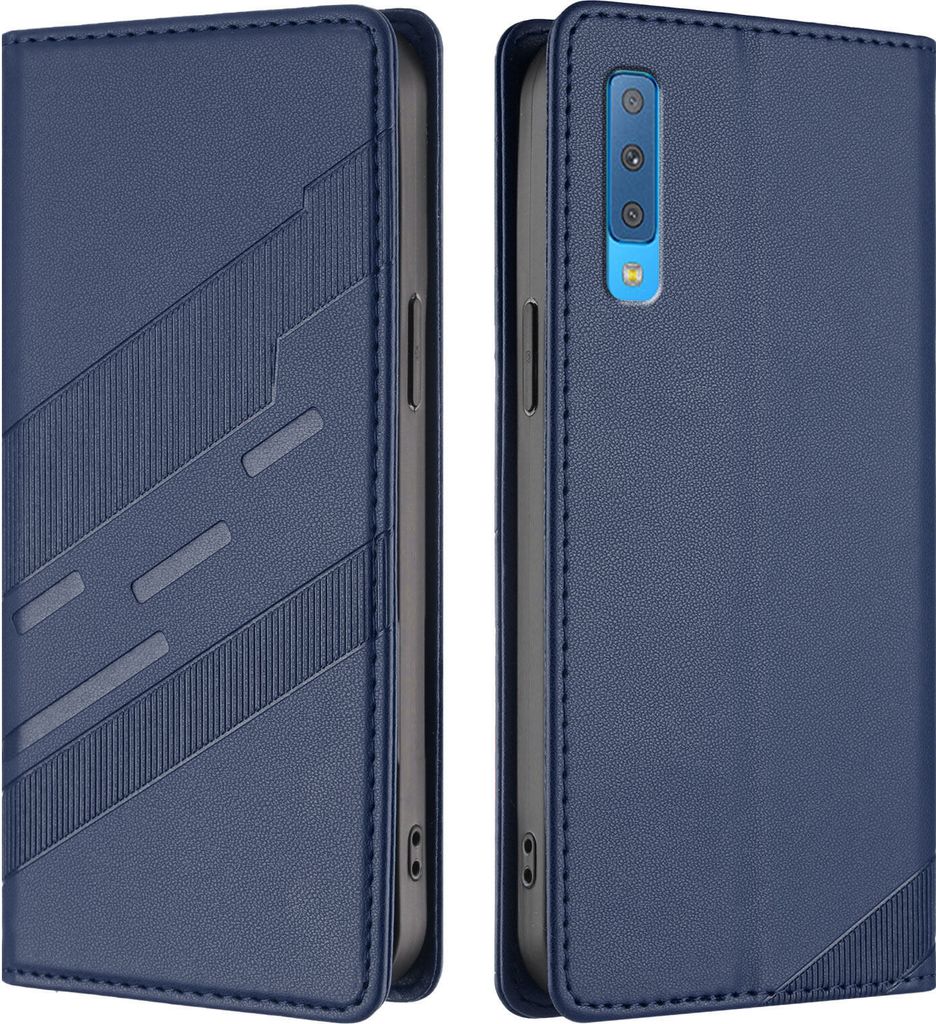 Hülle für Samsung Galaxy A7 2018, Kunstleder Brieftaschen Handyhülle mit Kartenfach und Standfunktion Blau