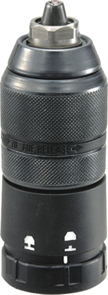A close-up studio shot of a drill chuck.