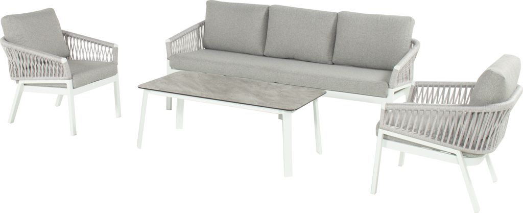 Hartman Lounge-Set Gartenmöbel-Set Sitzgruppe Rosalie Sofa Set, Aluminium weiß, Bezug und Rope hellgrau