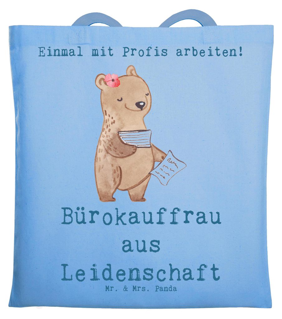 Mr. & Mrs. Panda Einkaufstasche Bürokauffrau Leidenschaft - Sky Blue - Geschenk, Tasche, Schultasche, Witzig, Büro, Spruch, Lustig, Ausbildung, L...