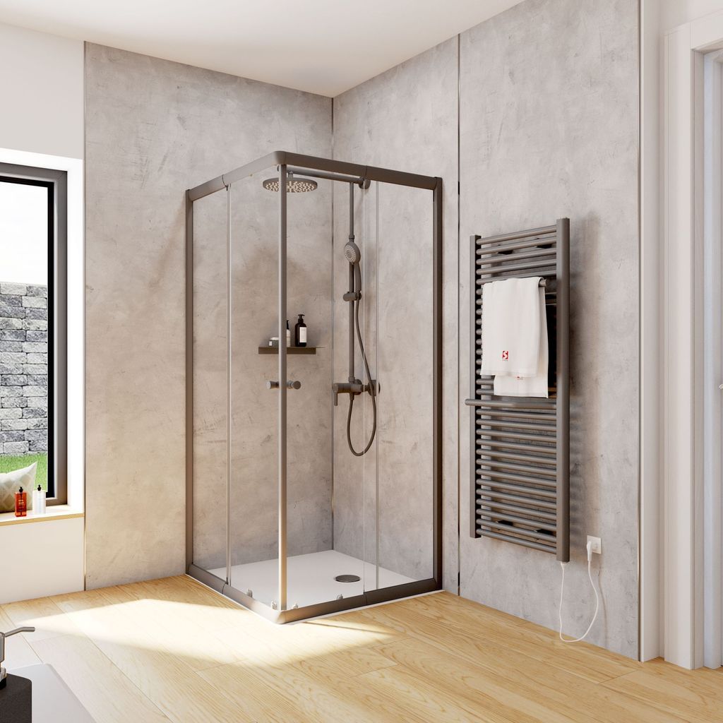 Schulte Duschkabine Corner Eckeinstieg mit Schiebetüren, Montage auf Duschwanne oder Fliese, 4mm ESG Sicherheitsglas, Höhe: 180 cm, 90 x 80 cm, P...