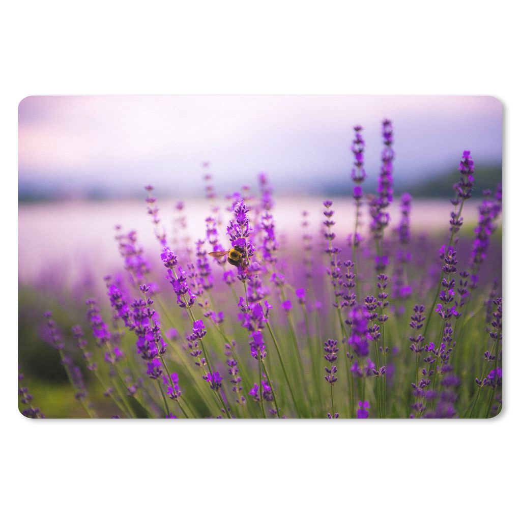 MuchoWow Schreibtischunterlage Lavendel mit Biene 60x40 cm - XXL Mauspad - Großes Mauspad