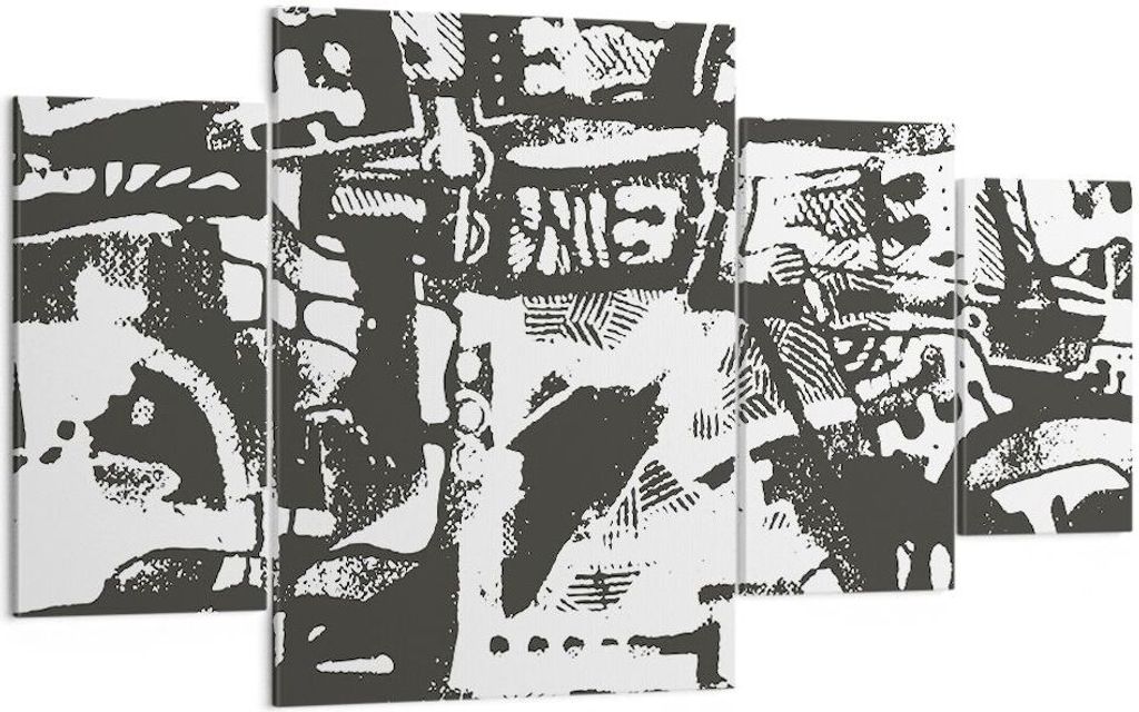 Bild auf Leinwand - Leinwandbild - 4 Teile - Schwarzweiß Figuren Abstraktion - 160x90cm - Wand Bild - Wanddeko - Wandbilder - Leinwanddruck - Bild...