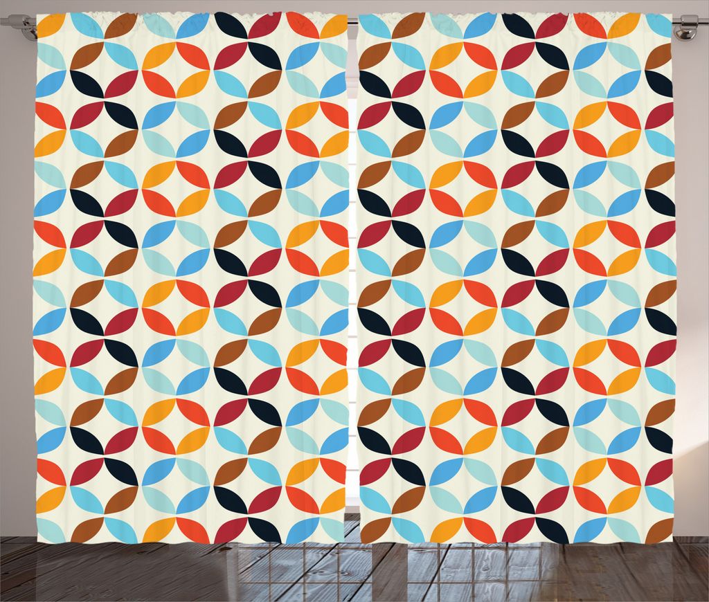 ABAKUHAUS Geometrisch Rustikaler Gardine, Bound Square Circle, Schlafzimmer Kräuselband Vorhang mit Schlaufen und Haken, 280 x 245 cm, Mehrfarbig