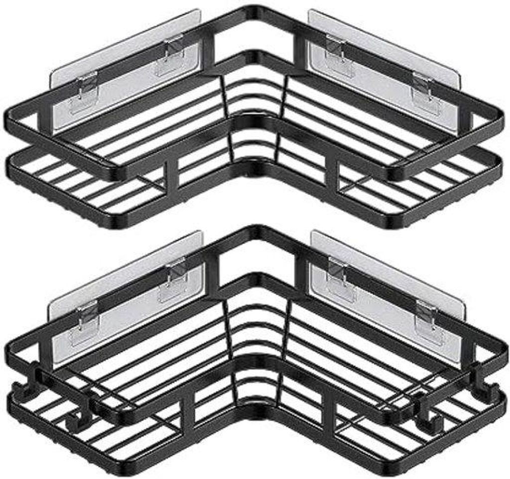 Doppelreihige Badezimmer-Organisationskommode, Selbstklebende Duschkabine mit 4 Haken, Duo-Pack für Toilettenartikel-Regal, Edelstahl-Duschkopfhal...