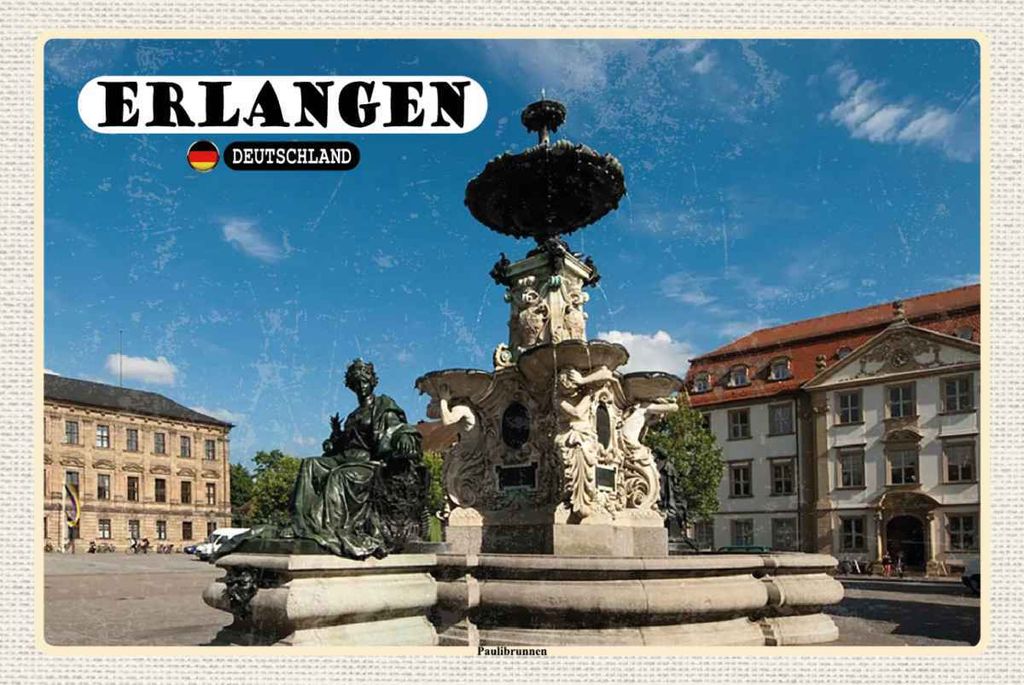 vianmo Holzschild 20x30 cm Erlangen Paulibrunnen Architektur Bildmotiv Reisemotiv Abenteuer Reisen