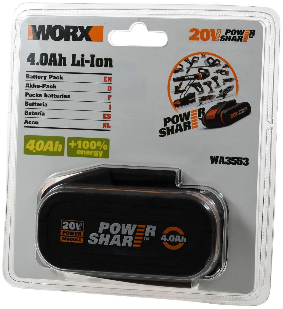 WORX Akku Typ WA3553, 4.0Ah Li-Ion für 20V PowerShare Produktbild 