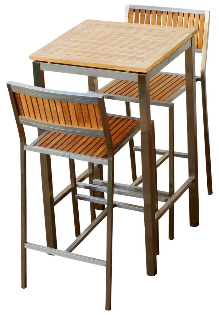 ALEOS. Bar Set - EDELSTAHL TEAK Bartisch Bistrotisch Produktbild 
