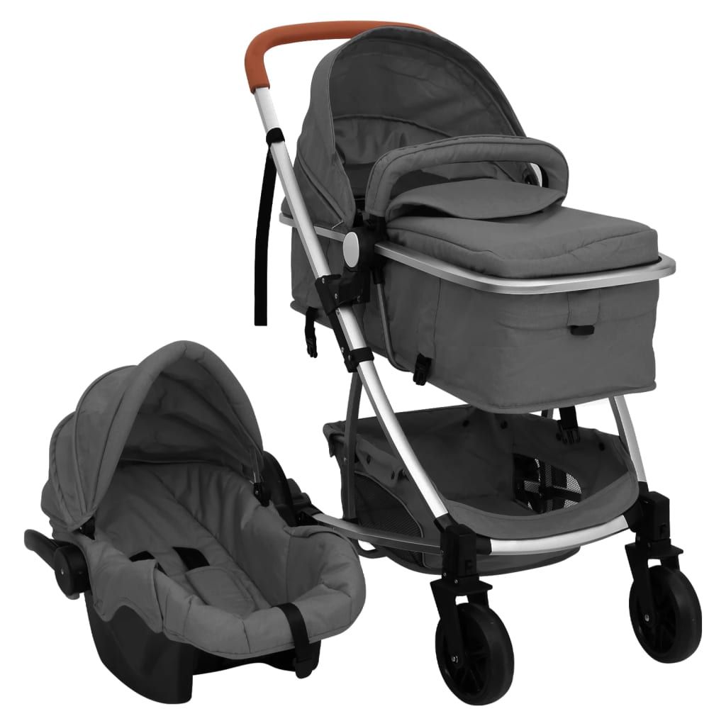 3 In 1 Kinderwagen Set Khaki - Buggy, Wiege & Autositz Mit Aluminiumrahmen