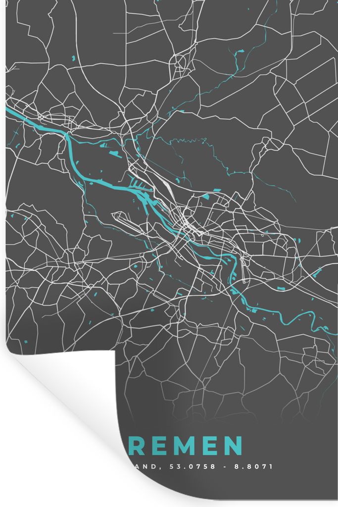 MuchoWow Wandtattoo Wandsticker Wandaufkleber Deutschland - Blau - Bremen - Stadtplan - Karte 40x60 cm Selbstklebend und Repositionierbar - Wierd...