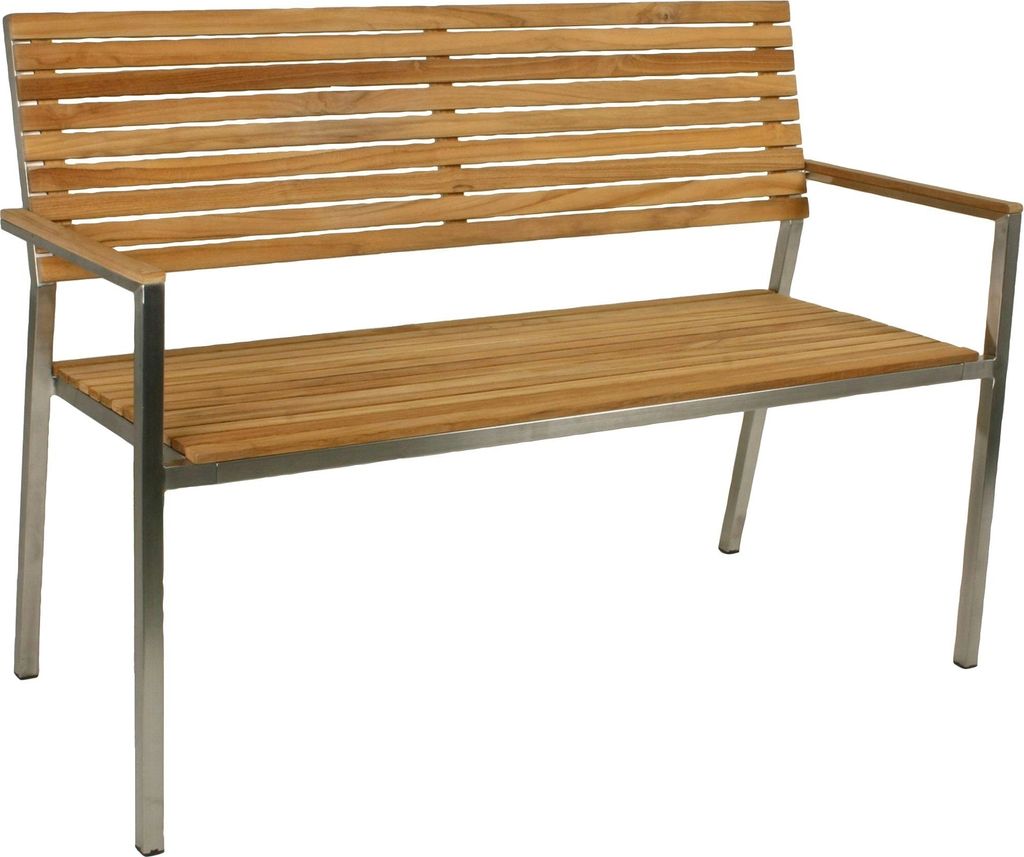 Gartenbank "Denver" aus Edelstahl/Holz in braun. Abmessungen (BxHxT) 125x86x55 cm