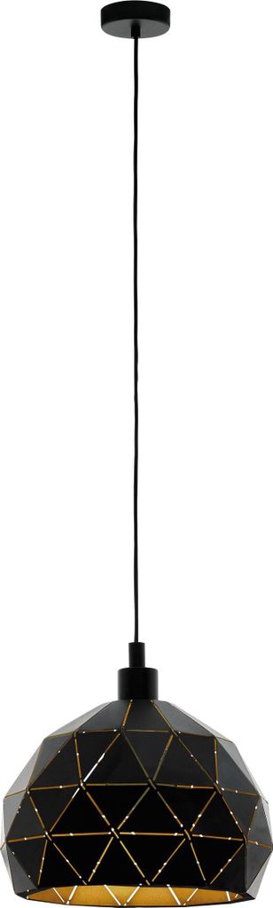 EGLO Pendellampe Roccaforte, 1 flammige Pendelleuchte, Hängelampe aus Stahl, Schwarz, gold, Fassung: E27, Ø 40 cm