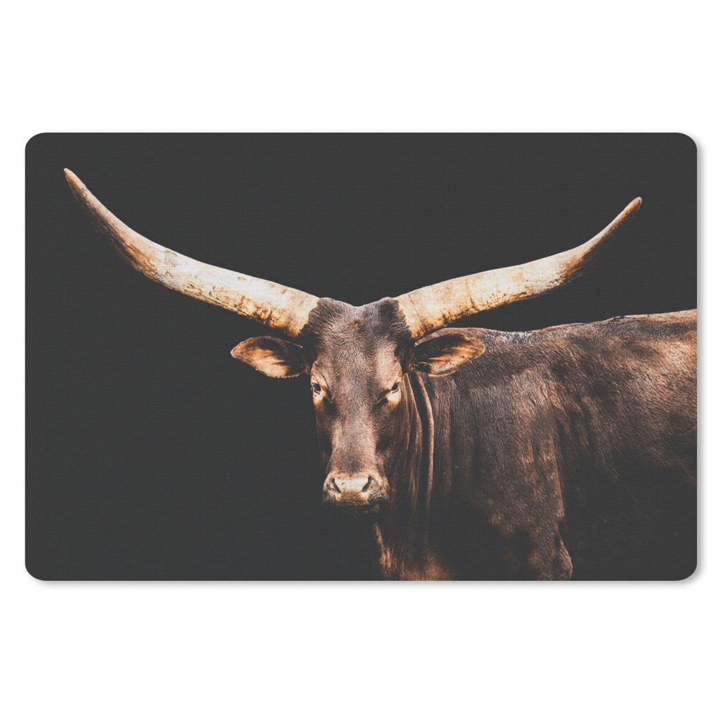 MuchoWow Schreibtischunterlage Kuh - Watussi - Schwarz 60x40 cm - XXL Mauspad - Großes Mauspad