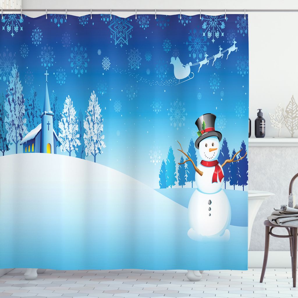 ABAKUHAUS Weihnachten Duschvorhang, Schneemann-Winter Stars, mit 12 Ringe Set Wasserdicht Stielvoll Modern Farbfest und Schimmel Resistent, 175 x 1...