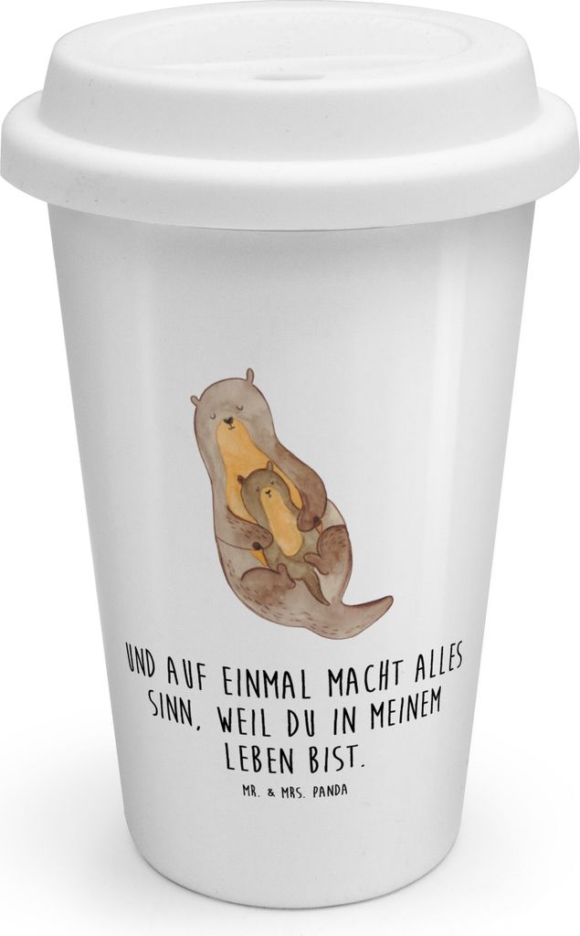Mr. & Mrs. Panda Thermobecher To Go Otter Kind - Weiß - Geschenk, keramik kaffeebecher, Baby, Geburt, Seeotter, becher kaffee, Familie, Mutter, So...