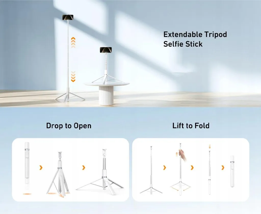 Bâton à selfie 1,8 m avec trépied stable et télécommande Bluetooth noir - 5