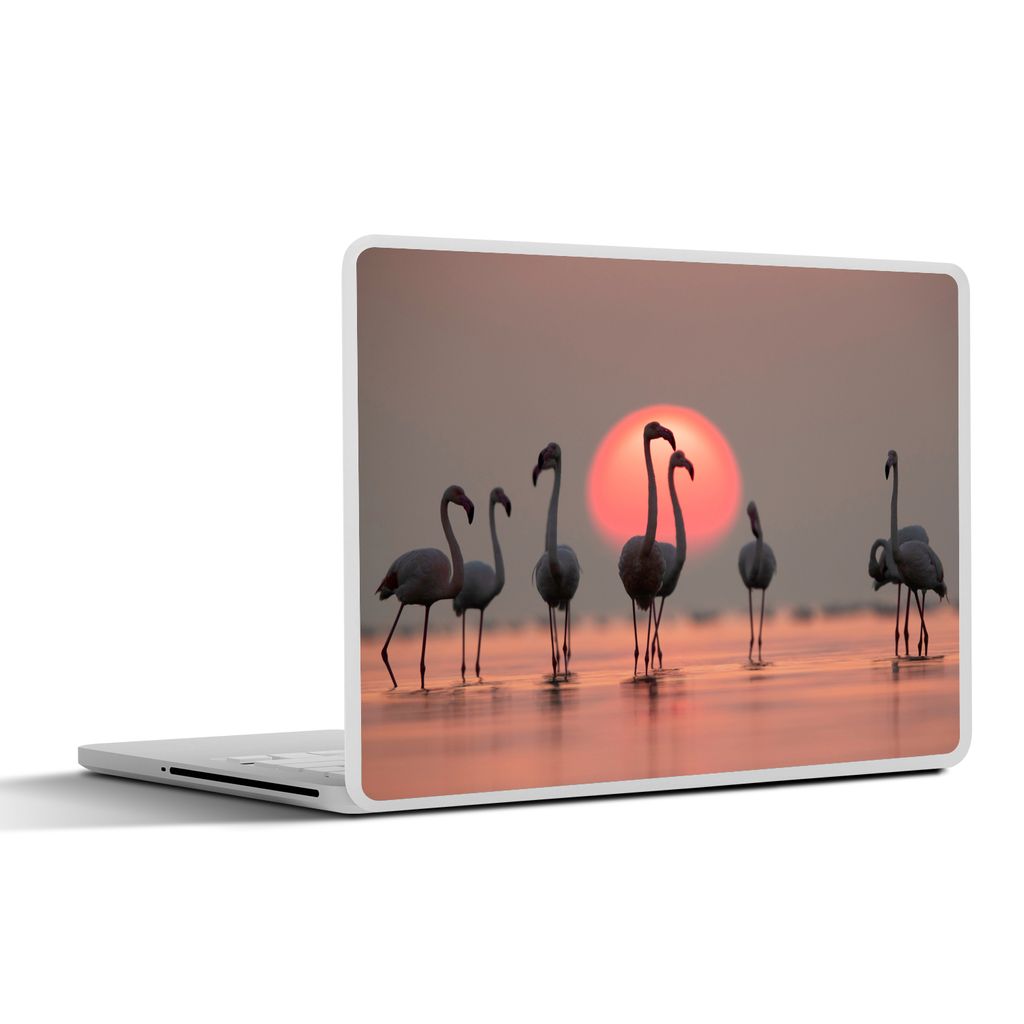 MuchoWow Laptop Aufkleber Sticker Cover Vogel - Flamingo - Sonnenuntergang - Rosa 30x22 cm - Laptop-Sticker