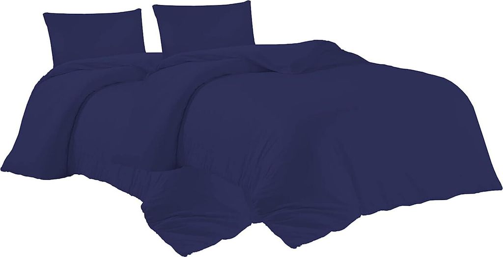 Bettwäsche 2er 135x200 + 2er 40x80 cm Dunkelblau Bettbezug Baumwolle, 4-teilig