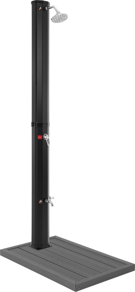 ML-Design Solardusche 35L 217cm eckig Schwarz mit Bodenplatte Dunkelgrau, Solar Gartendusche mit Fußdusche und Regenduschkopf, warmes Wasser 60°C