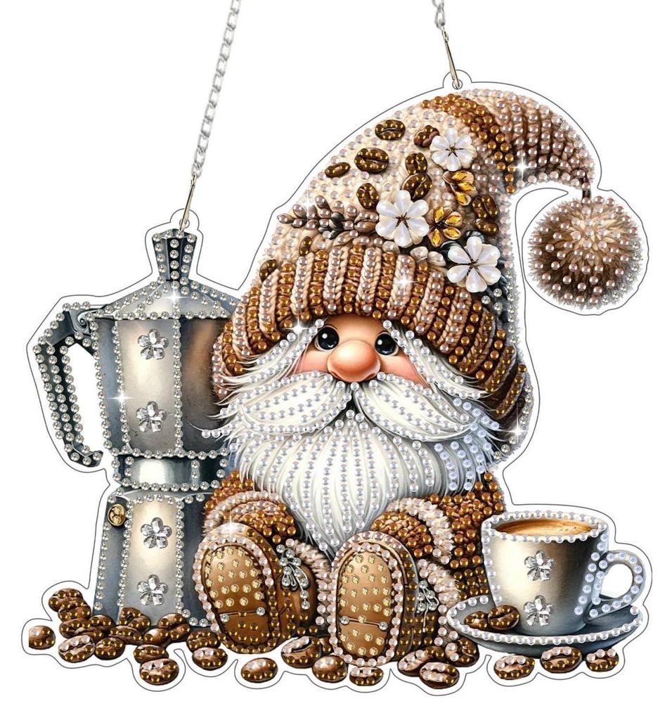 Diamond Painting Anhänger Gnom Kaffee Hängendes Ornament Produktbild 
