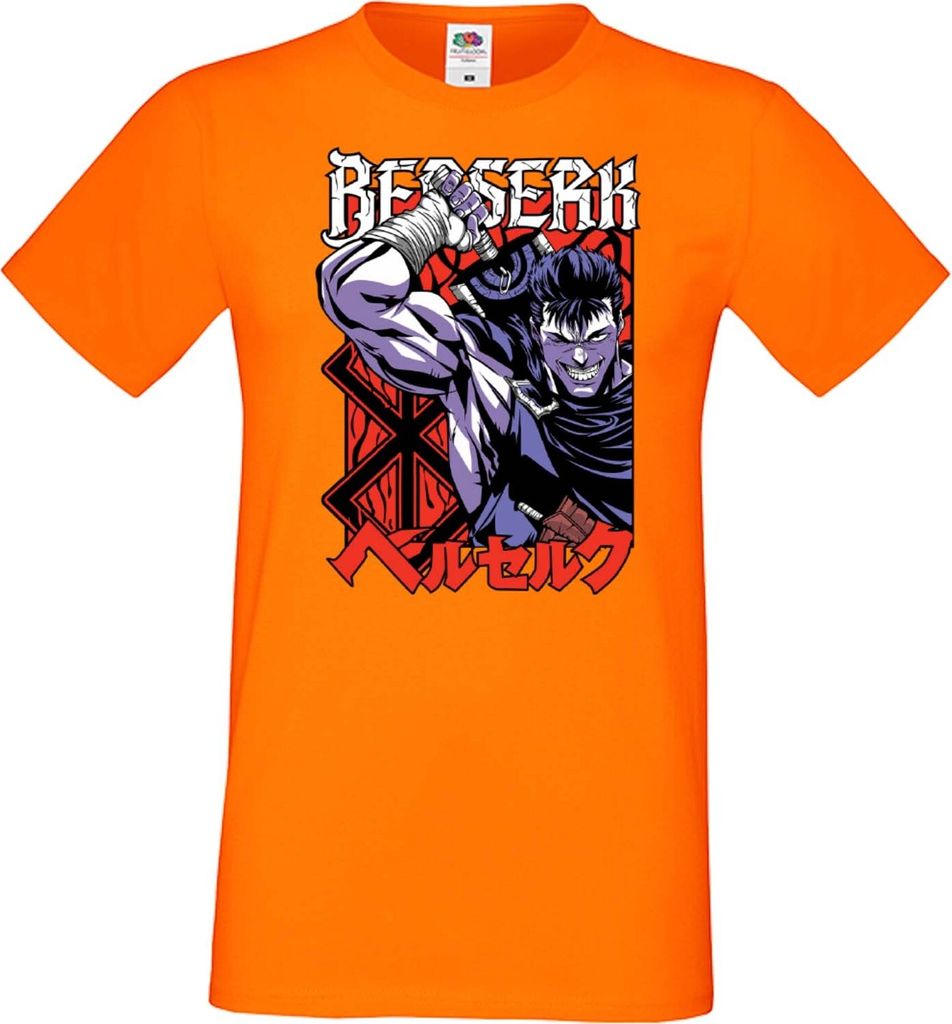 Herren T-Shirt Anime Manga Berserk Guts Berserker, Man XL / Orange
