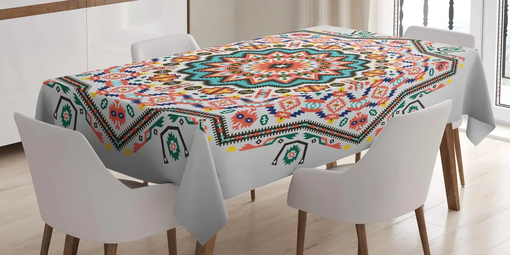 Tovaglia ABAKUHAUS Tribal Boho 140x200 Turchese e Corallo per Tavolo