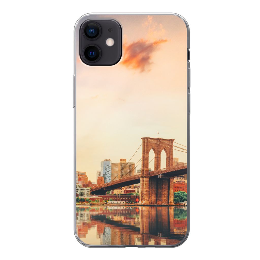 MuchoWow Handyhülle Schutzhülle Hülle für iPhone 12 mini New York - Brooklyn - Brücke - Sonnenuntergang Silikon Softcase Handy Hülle - Bild
