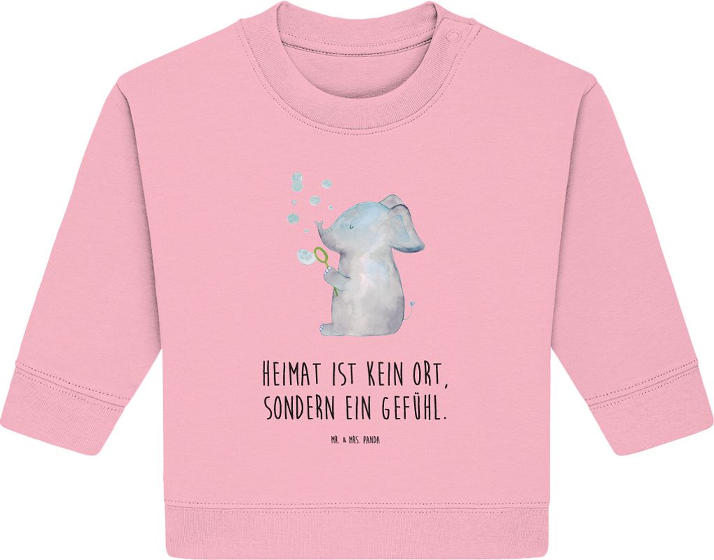 Mr. & Mrs. Panda Organic Baby Pullover Elefant Seifenblasen 12. - 18. Monat - Baumwolle Pink - Geschenk, Heimat, Elefanten, Liebesspruch, Lustige S...