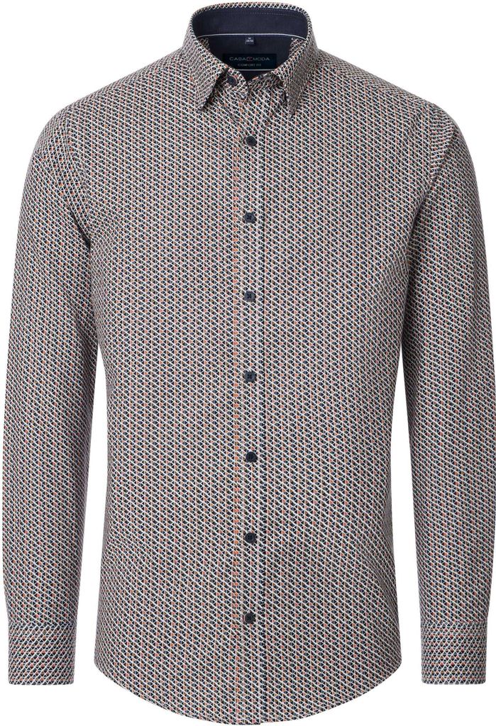 CASAMODA Herren Freizeithemd Langarm Button-Down Comfort Orange gemustert L