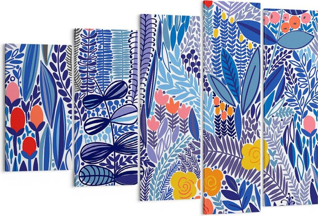 Bild auf Leinwand - Leinwandbild - Blumen Blätter Illustration Tropen - 150x100cm - Wand Bild - Wanddeko - Leinwanddruck - Bilder - Kunstdruck - L...