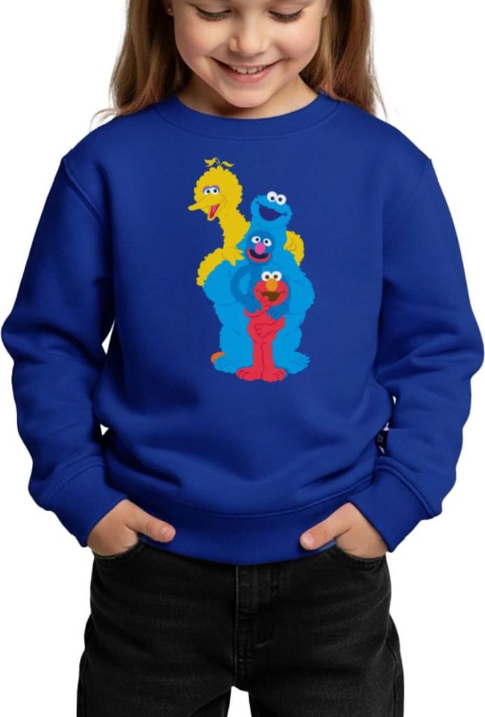 Spreadshirt Sesamstraße Elmo Grobi Krümelmonster Bibo Kinder/Teenager Premium Pullover, 134/140 (8 Jahre), Royalblau