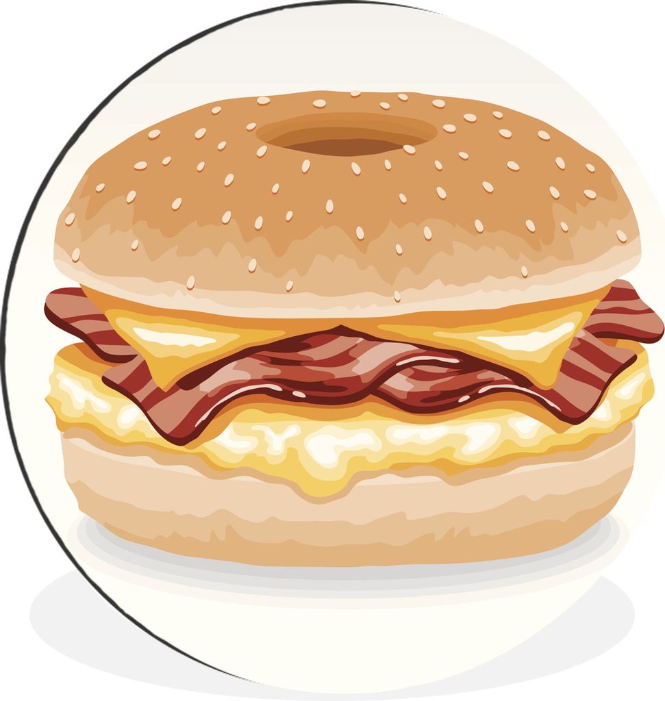 MuchoWow Aluminium Wandkreis Illustration von Speck und Ei zwischen einem Bagel mit Käse Ø 30 cm Wanddeko Modern Wohnzimmer - Wand Bild - Wohnz...