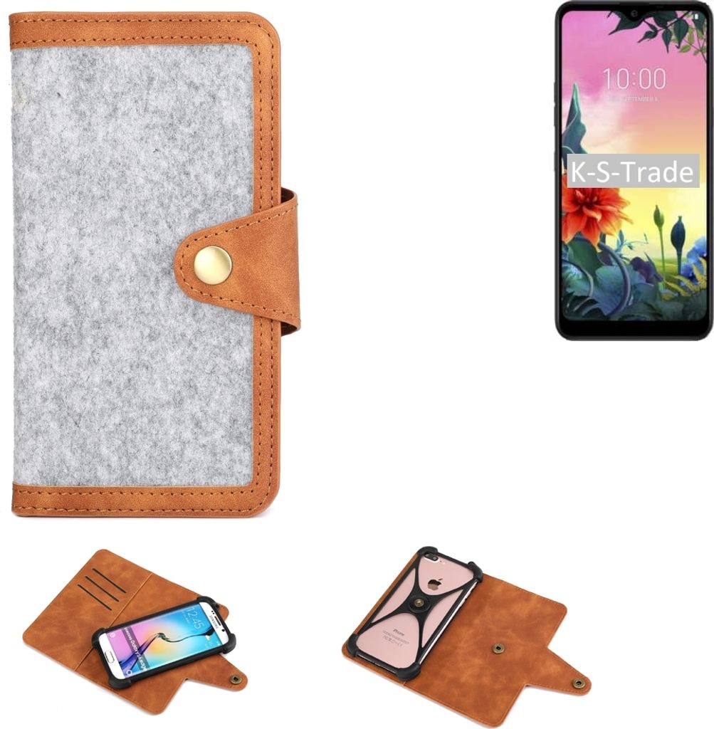 K-S-Trade Handyhülle kompatibel mit LG Electronics K50S Schutzhülle Filz-Hülle Kunst-Leder hellgrau braun (1x)