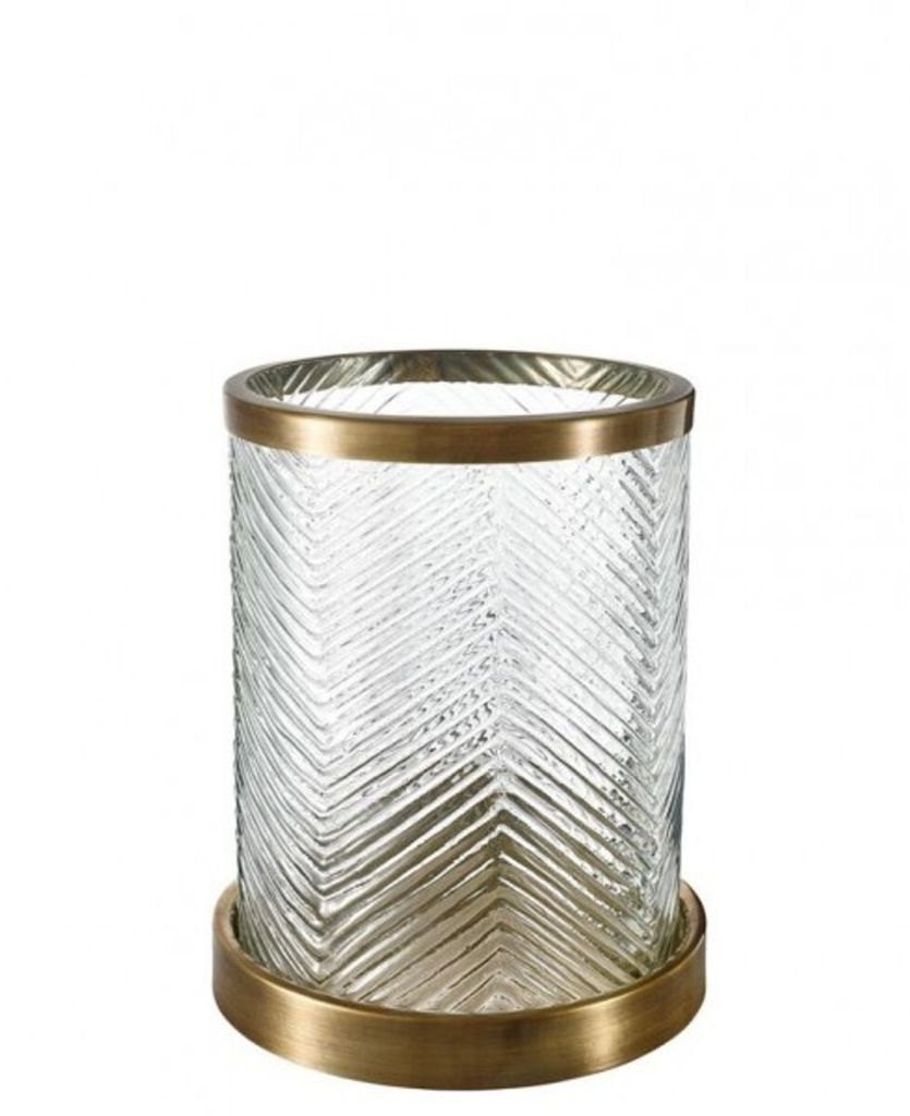 Casa Padrino Designer Windlicht / Kerzenleuchter Messing Finish 23 x H. 27 cm - Luxus Qualität