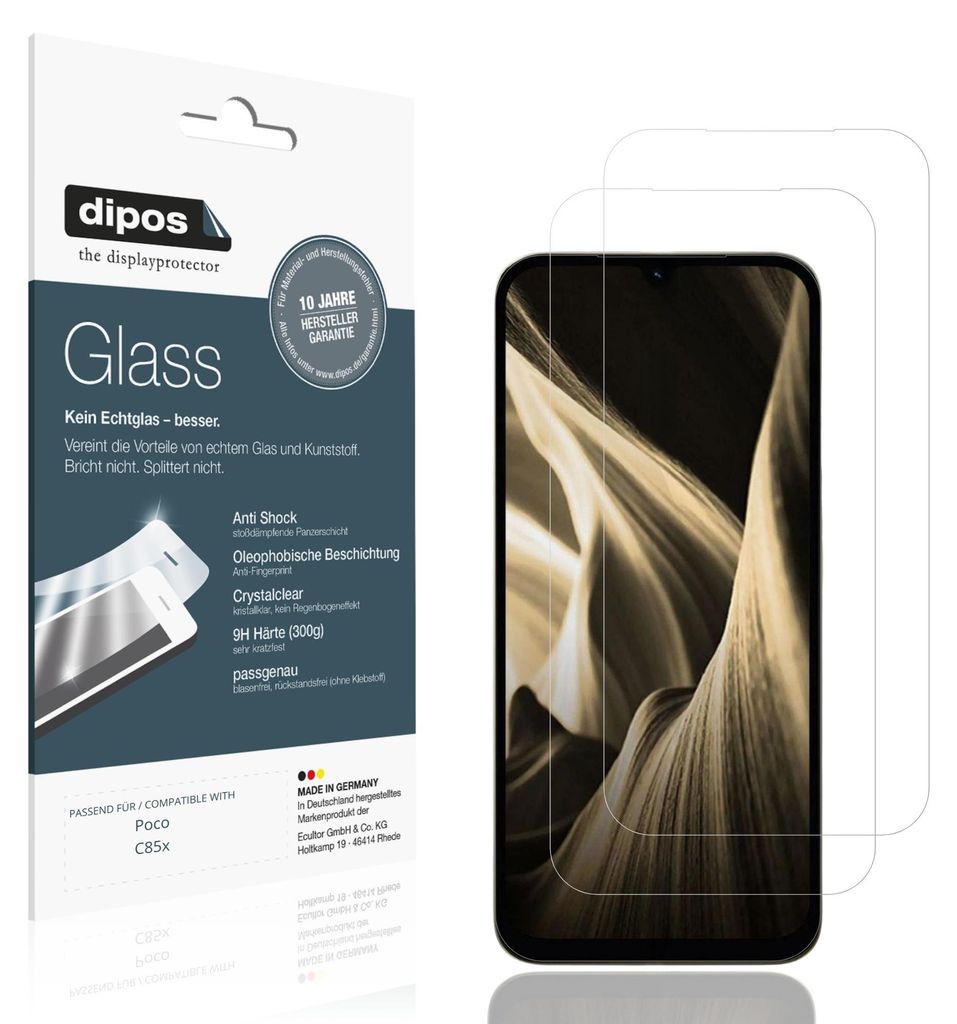 2x Schutzfolie für Poco C85x - Anti-Shock 9H Folie dipos Glass Kunststoffglas