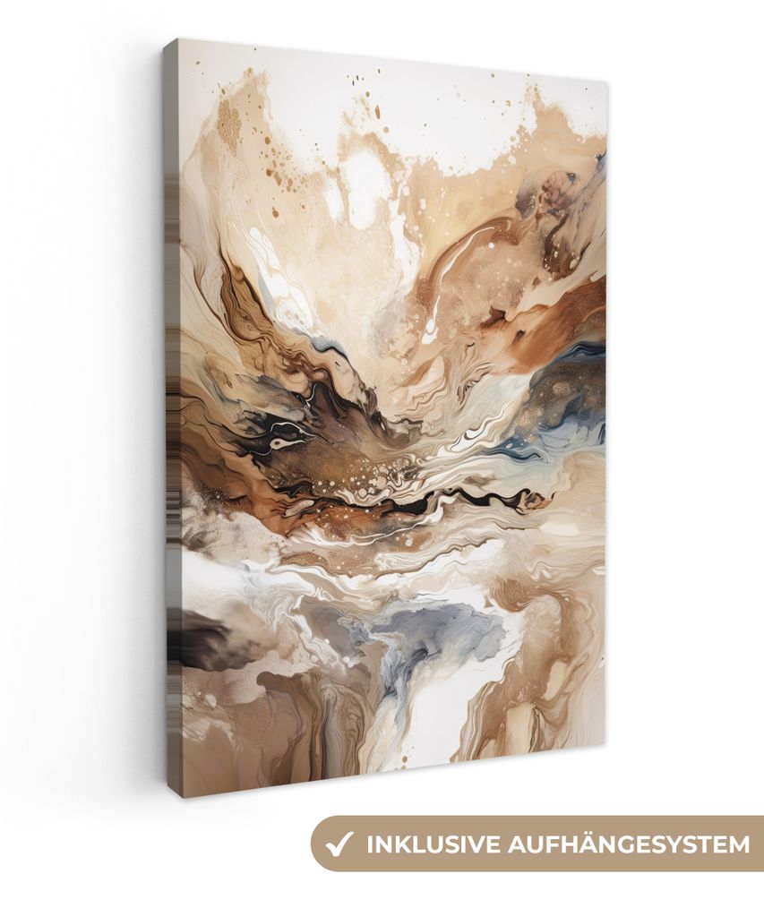 MuchoWow - Leinwandbilder - Abstrakt - Kunst - Farbe - Beige - Modern, Wandbild, Wanddeko Bilder Wohnzimmer, 80x120 cm