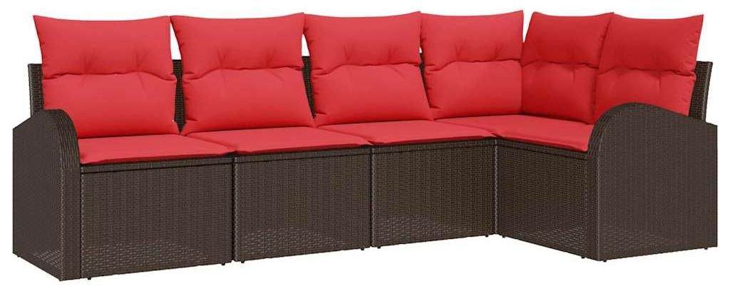 vidaXL Gartensofa-set mit Kissen 5 pcs Braun und Rot Poly-Rattan