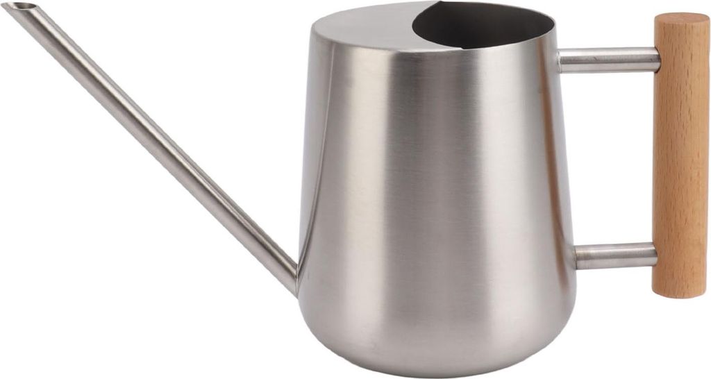 Gießkanne 900ml Edelstahl Langer Ausguss Holzgriff Elegante Blumengießkanne für Garten Familie Outdoor Silber Farbe