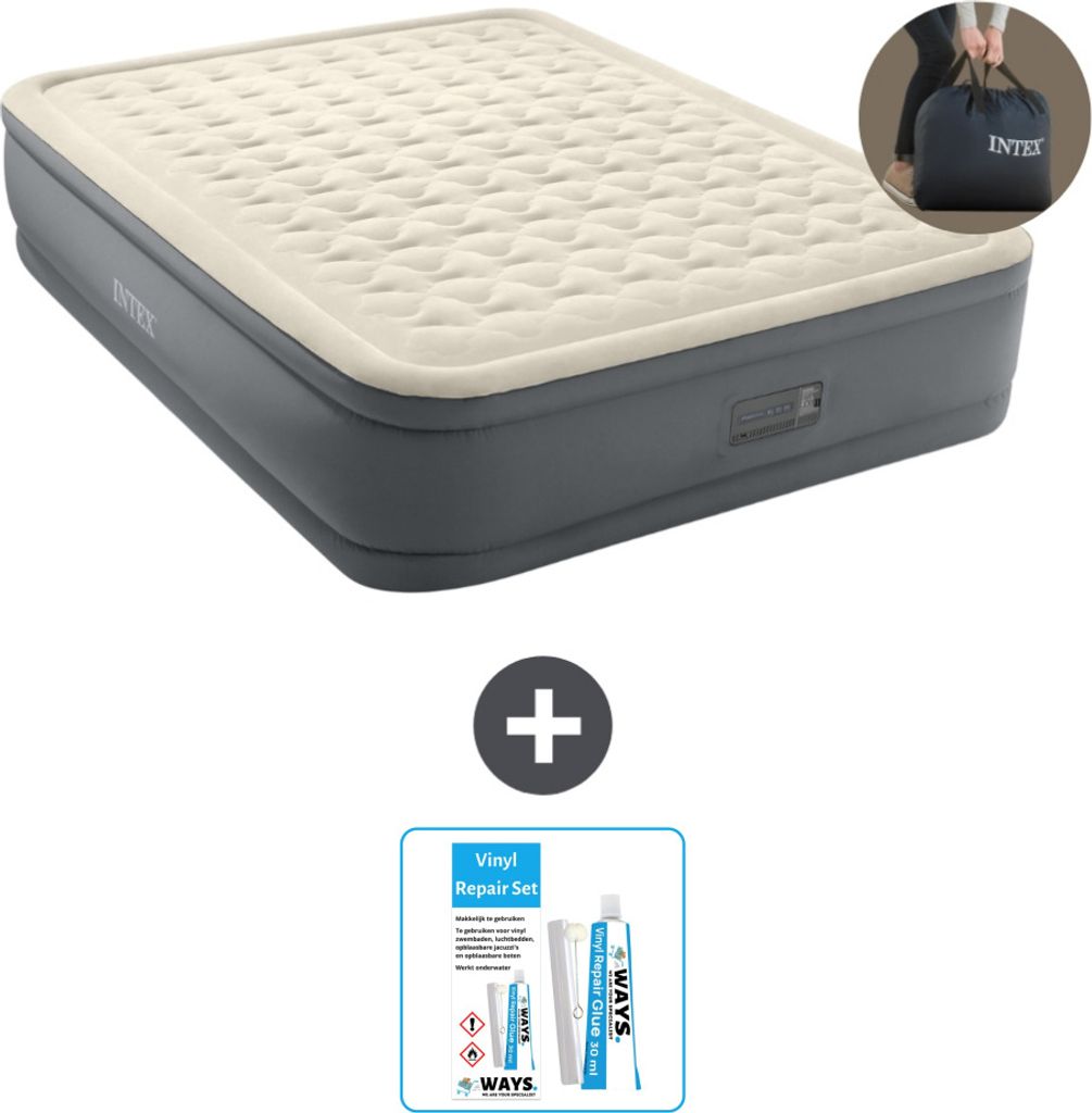 Intex Luftbett - 2 Personen - 152 x 203 x 46 cm - Grau - Inklusive Pumpe - Reperaturset