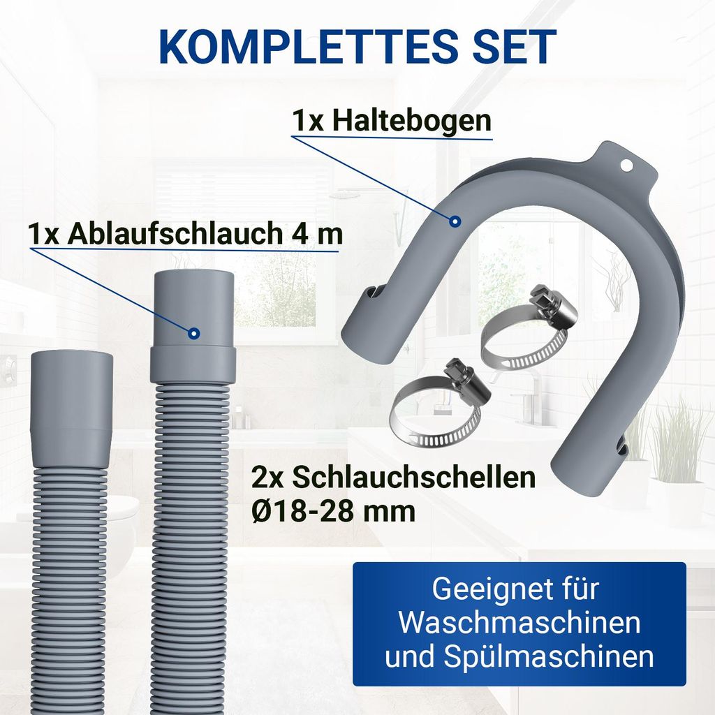 Europart Universal Ablaufschlauch 4m 19/22mm Für Waschmaschine