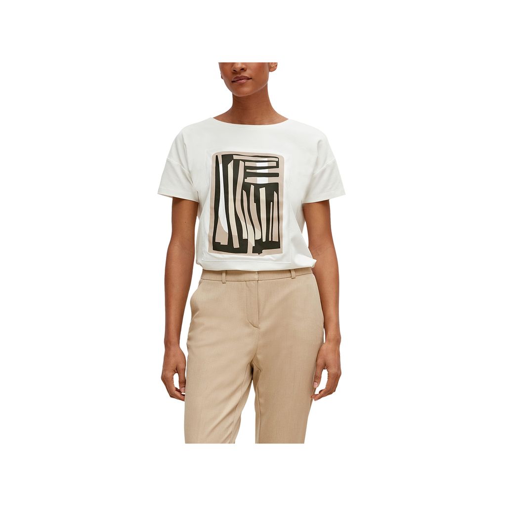 Comma T-Shirt Donna Manica Corta - 0120 Bianco, Taglia 48 - Cotone Comfort