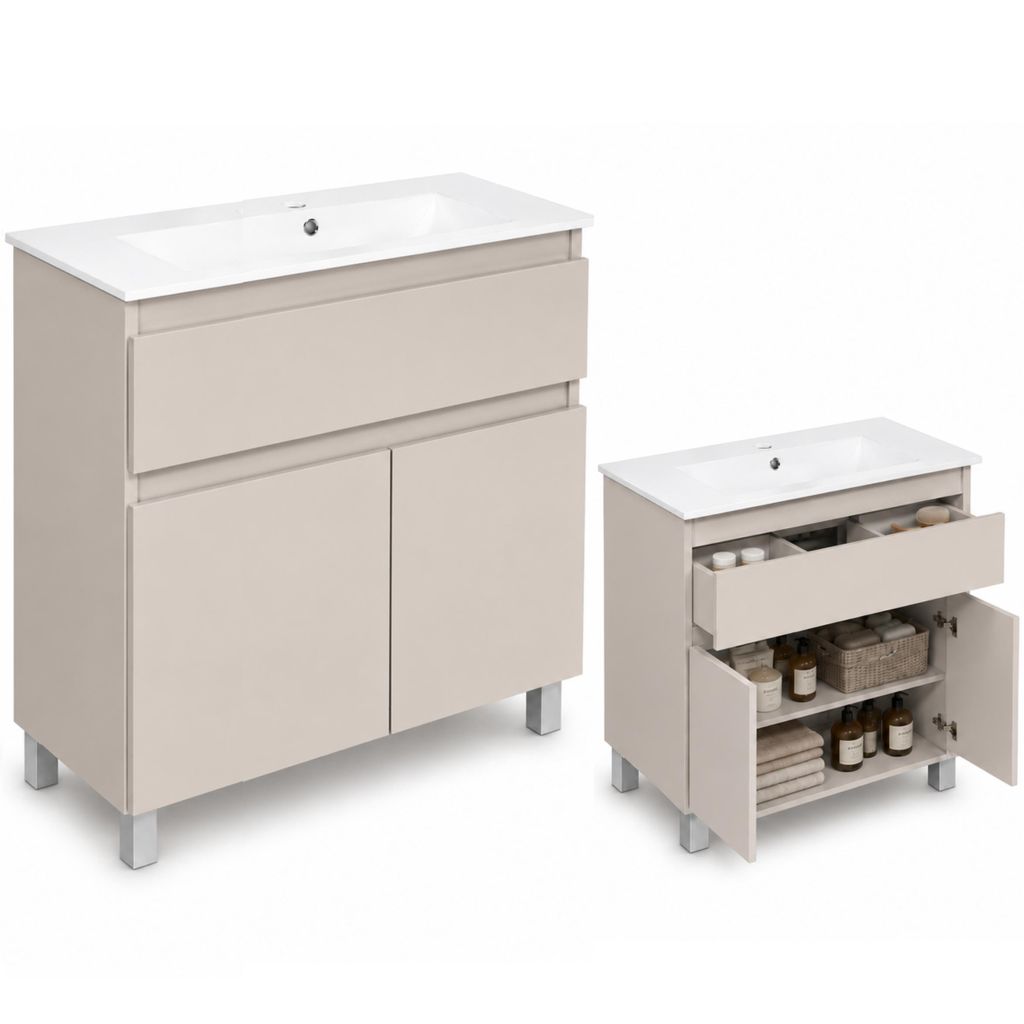 Badezimmerschrank mit Waschbecken und Schublade, 80 cm, Produktbild 