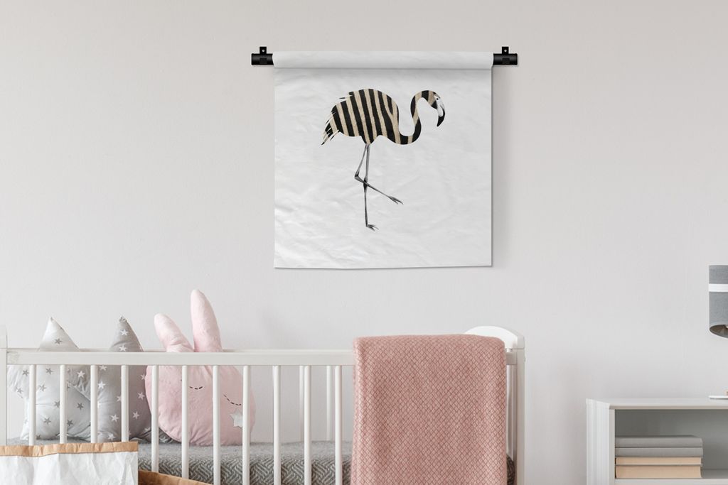 MuchoWow Wandteppich Wandbehang Flamingo - Linie - Muster 60x60 cm Tapisserie Dekoration Wandtuch - Dekorationen - Wand Decke