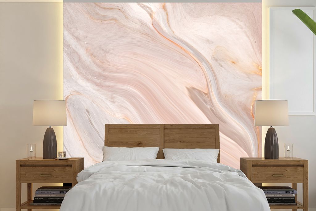 MuchoWow Fototapete für Wohnzimmer oder Schlafzimmer Wandtapete Vinyl Motivtapete Marmor - Muster - Pastell - Abstrakt - Marmoroptik - Luxe - 35...